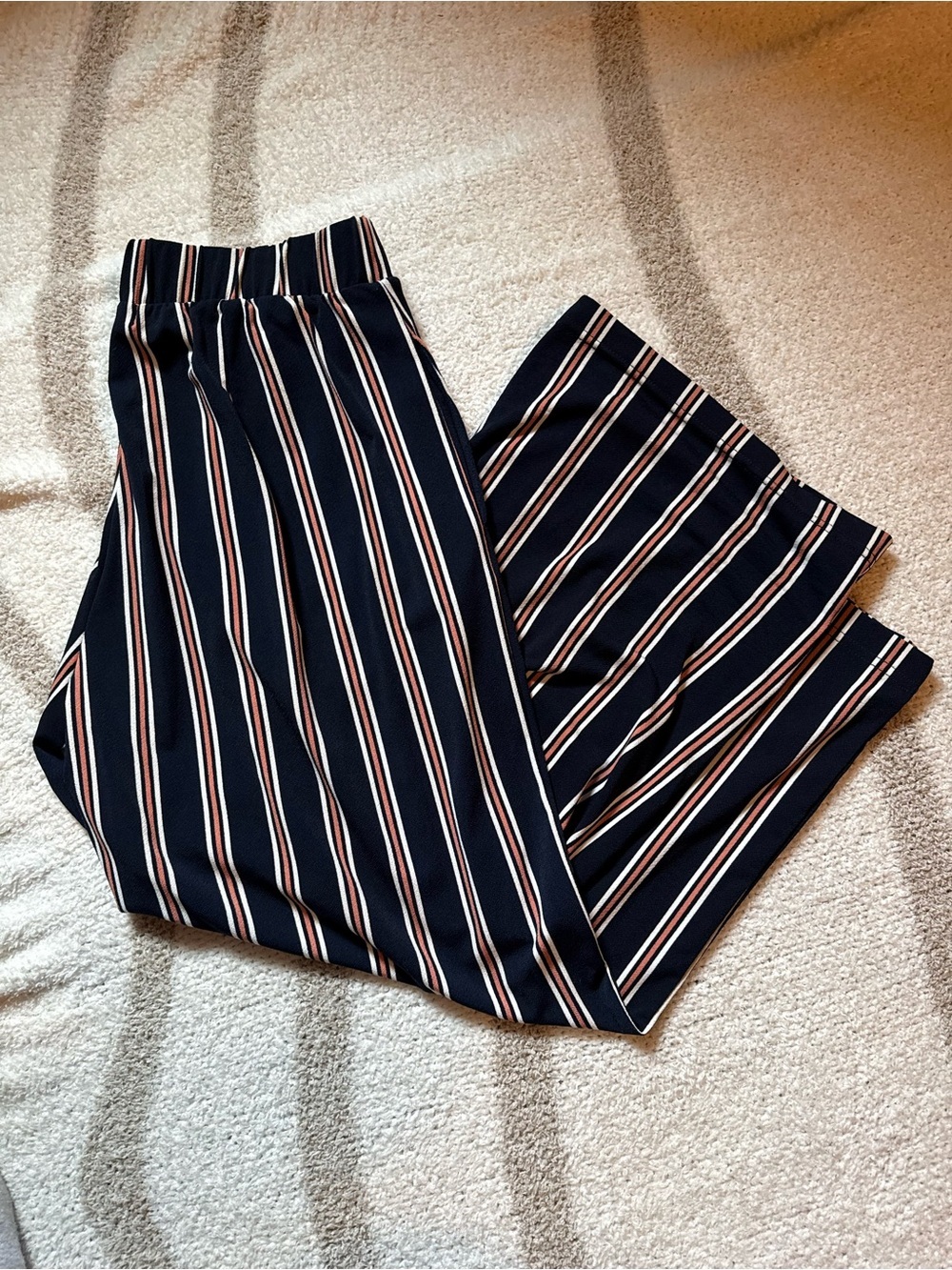 Banana Republic Navy Wide Leg Pants with Cream & Peach Stripes - Picture 4 of 4